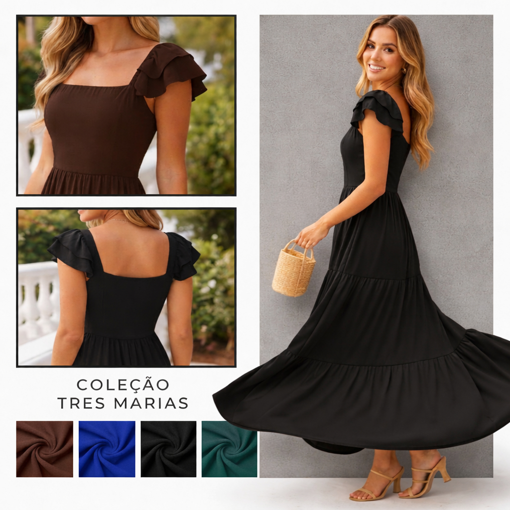 Vestido Feminino Evangélico,  VESTIDO Feminino Soltinho, Vestido com Manga, Vestido Preto Longo