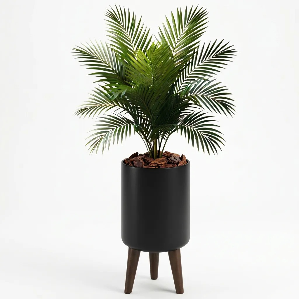 Kit Decorativo Planta Artificial Coqueiro Enfeite Vaso Cachepot Tripé Sala Decoração