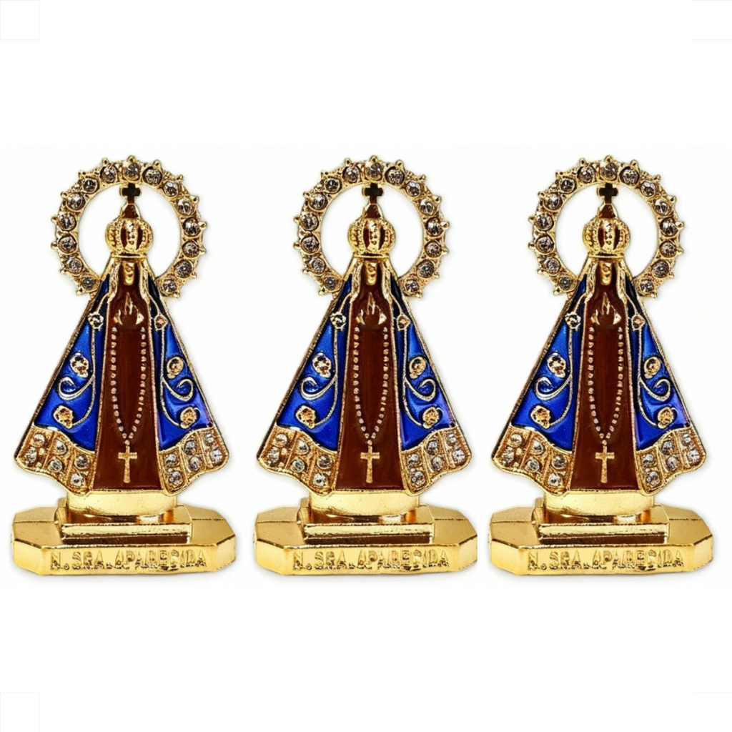 AB-Versa Kit 3 Santinha Imagem Nossa Senhora Aparecida Painel Carro Moto Caminhão Fita Dupla Face Autocolante Marrom