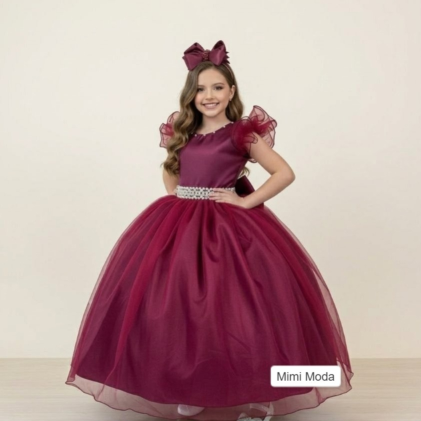 Vestido Infantil Menina Longo Marsala Dama De Honra Daminha Formatura Aniversario Casamento Florista