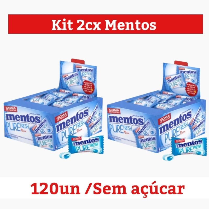 Kit 2x Mentos Pure Fresh Sem Açúcar 120 Unidades Chiclete Refrescante Atacado Revenda