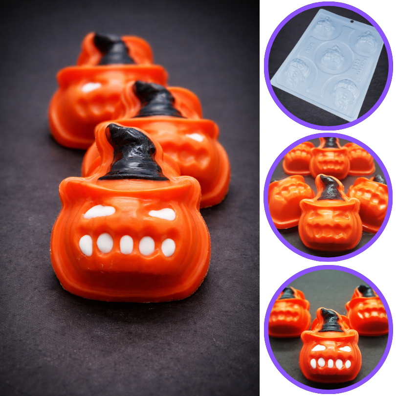 1~5 Forma BWB Com Silicone (3 partes) Para Chocolate Cód. 9529 - Abóbora com Chapéu 38g. Halloween (CHOCO) em Oferta na Shopee