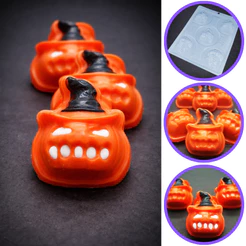 1~5 Forma BWB Com Silicone (3 partes) Para Chocolate Cód. 9529 - Abóbora com Chapéu 38g. Halloween (CHOCO)