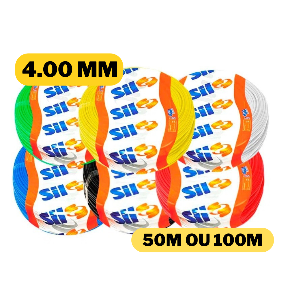 Fio Cabo Flexível Antichama SIL 4mm Rolo 50 ou 100 Metros 750v Todas as Cores - Original Sil