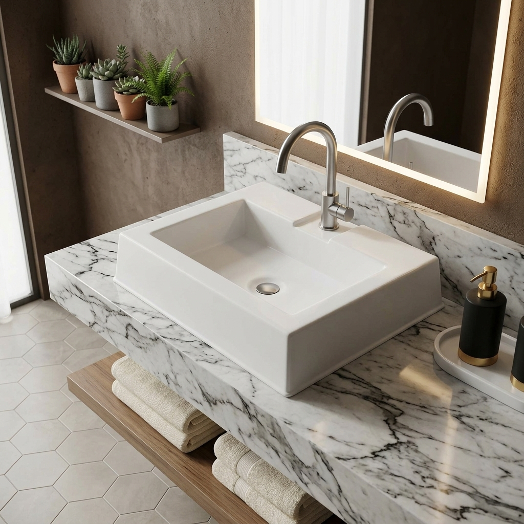 Cuba Lavabo Sobrepor Quadrada em Plástico Resistente Moderno - Ideal para Banheiro e Lavabo