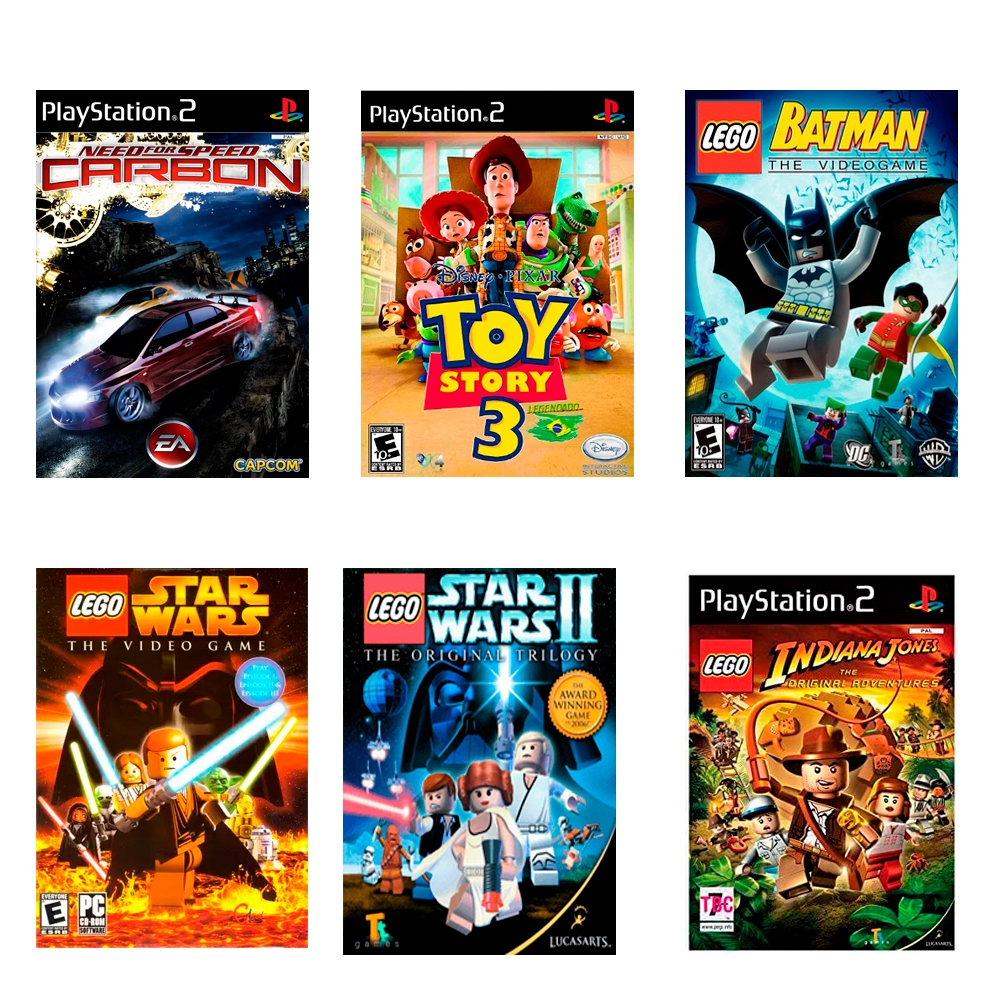 Kit 6 Jogos PS2 Com Desconto NFS Carbon PT-BR + Toy Story 3 + Lego Batman + Lego Star Wars 1 e 2 + Lego Indiana Jones