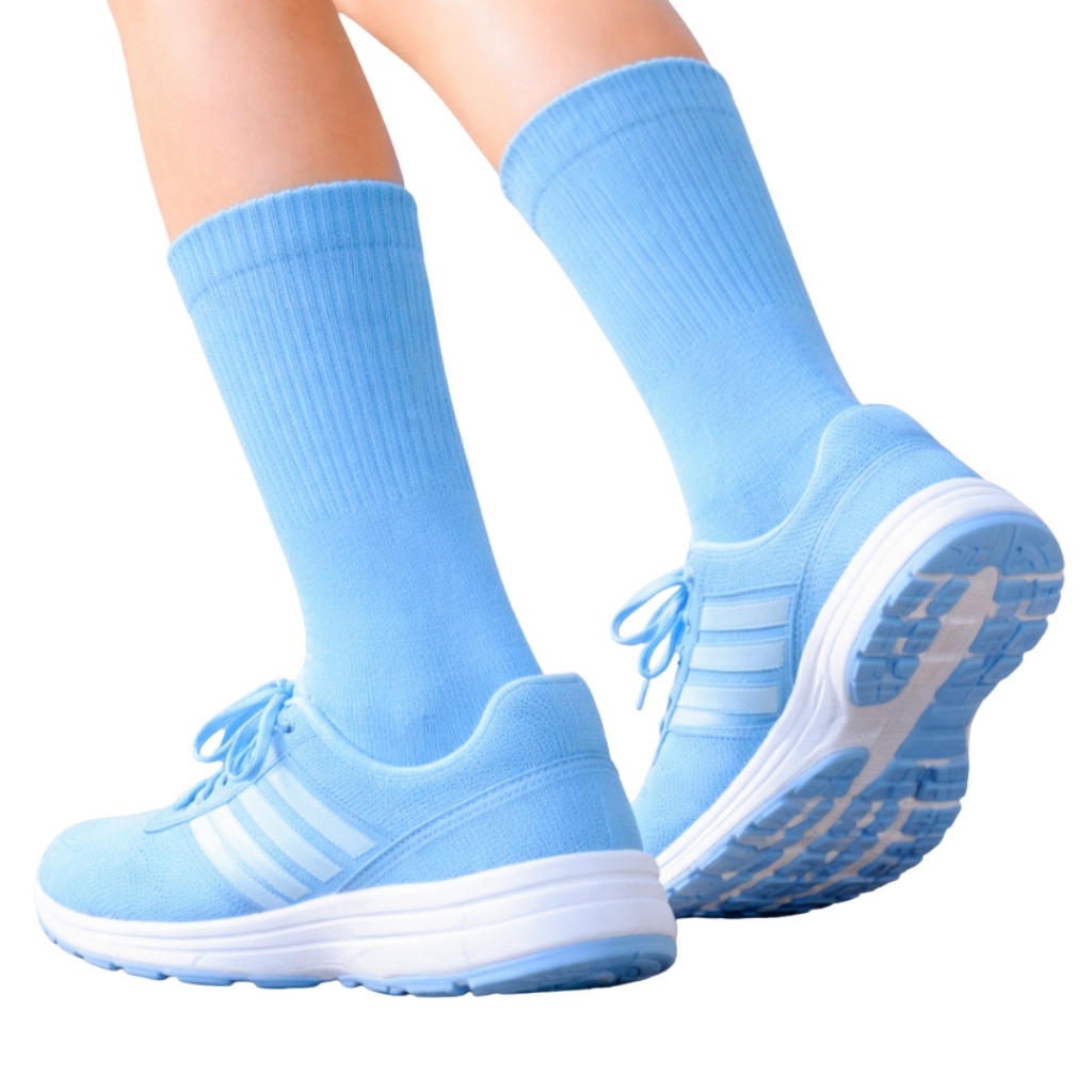 Meia Corrida Esportiva 33 a 39 Azul Celeste Academia Poliamida Adulto Respirável Ciclismo Cano Médio