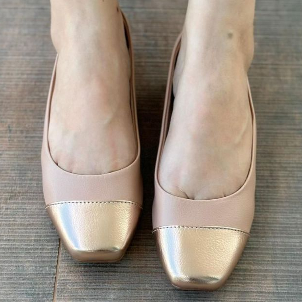 Sapatilha Feminina Boneca Confortável e Macia Cor Rose Nude com Proteção de Calcanhar Casual e Elegante Fácil de Calçar