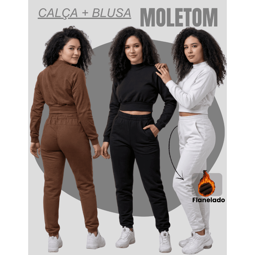 Calça e Blusa Conjunto Moletom Feminino Frio Inverno Agasalho Femenino Moleton Quentinho Conjuto