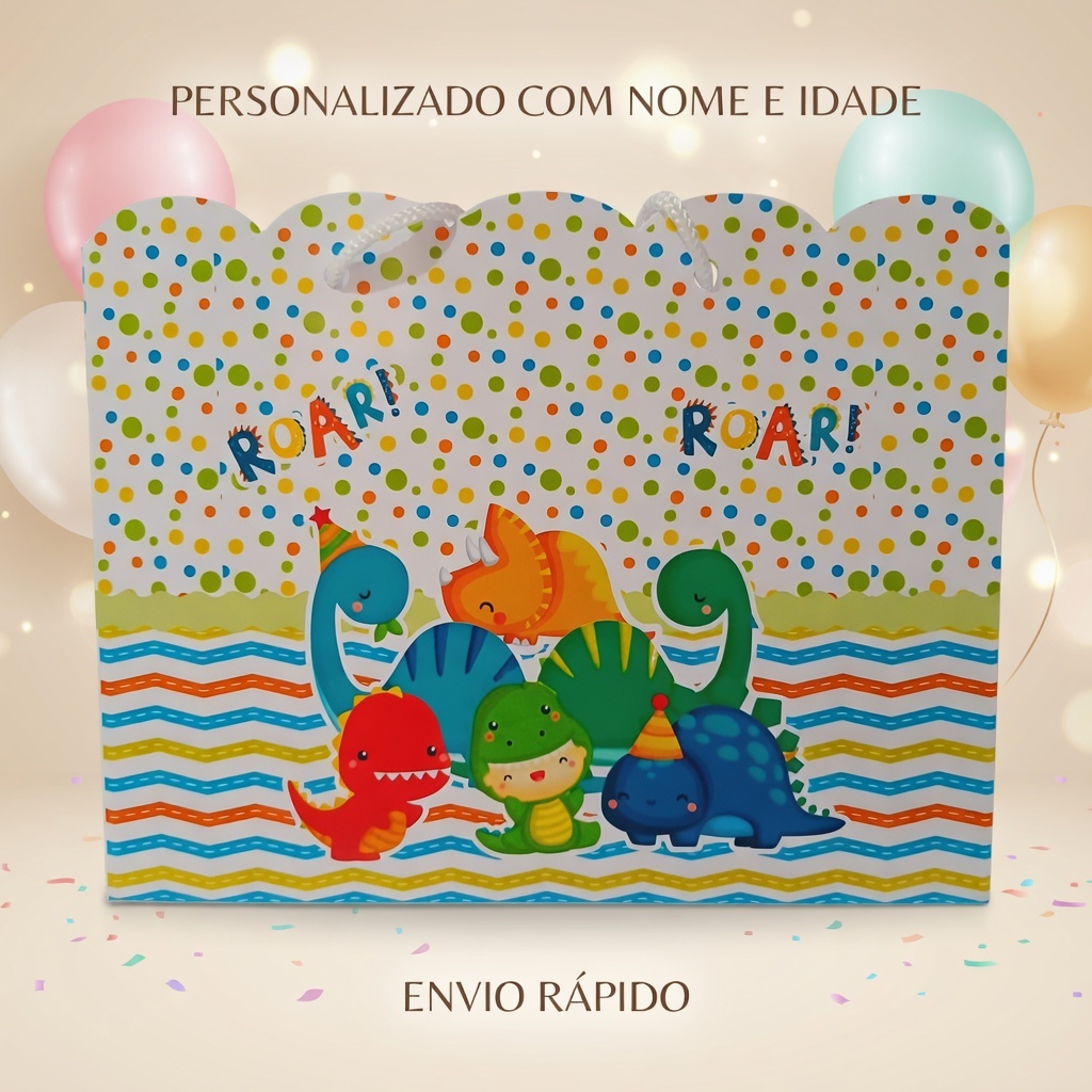 Sacolinha Surpresa Personalizada Dinossauro Baby | Lembrancinha de Aniversário - Tam G - PEGUE E MONTE