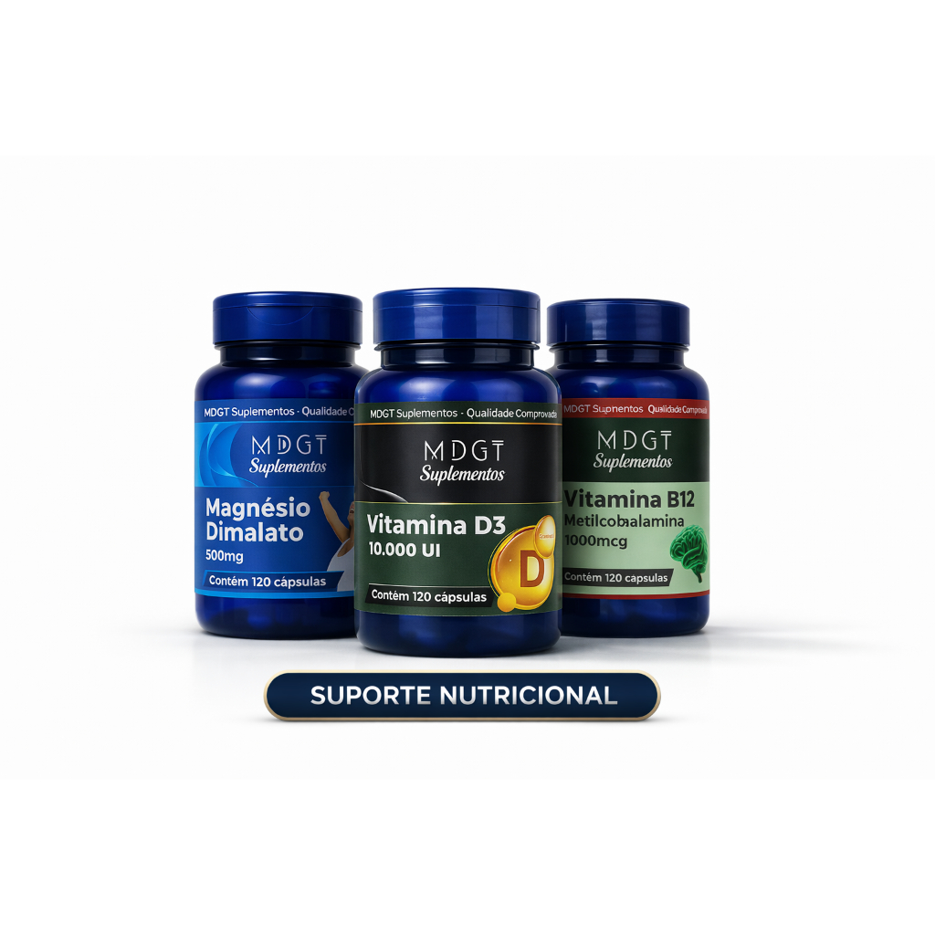 Kit  energia + imunidade + disposição: Magnésio Dimalato 500 mg + B12 1000mcg + Vitamina D3 dezmil360 cápsulas cada
