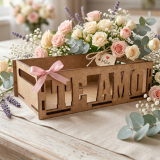 KIT 10 UND BANDEJA CESTA TE AMO DECORADA EM MDF 20X15X5 DIA DAS MAES em Oferta na Shopee