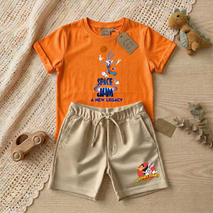 Conjunto infantil Camiseta e Bermuda meninos - Pernalonga - Algodão Confortável