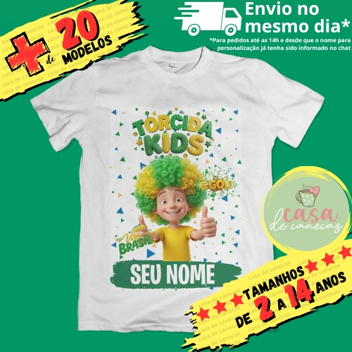Camiseta Infantil Unissex Copa do Mundo 2026 Personalizada com Nome (opcional) Torcida Kids Brasil