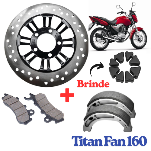 Disco Titan 160 - ano 2018 a 2024 + Pastilha +Coxim da Coroa + Patins de Freio Padrão Original