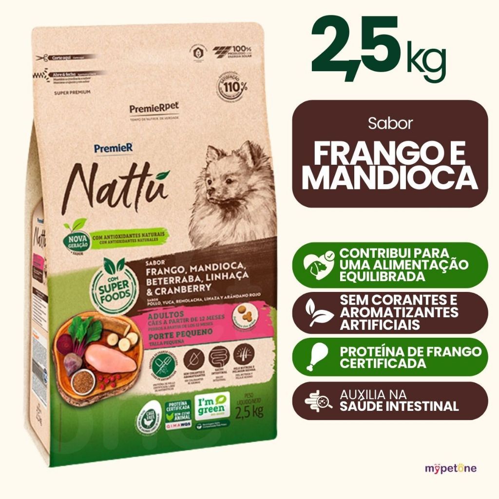 Ração Nattu Cães Adultos Raças Pequenas Mandioca 2,5kg em Oferta na Shopee