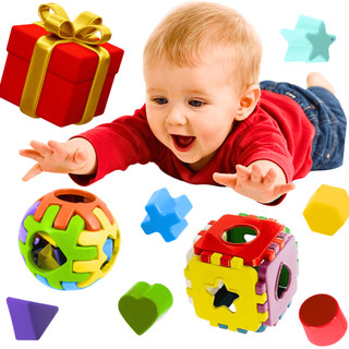 Kit 2 Brinquedos Educativo Bebê 1 Ano Cubo Bola infantil 6 Em 1 Molde para brincar na areia massinha
