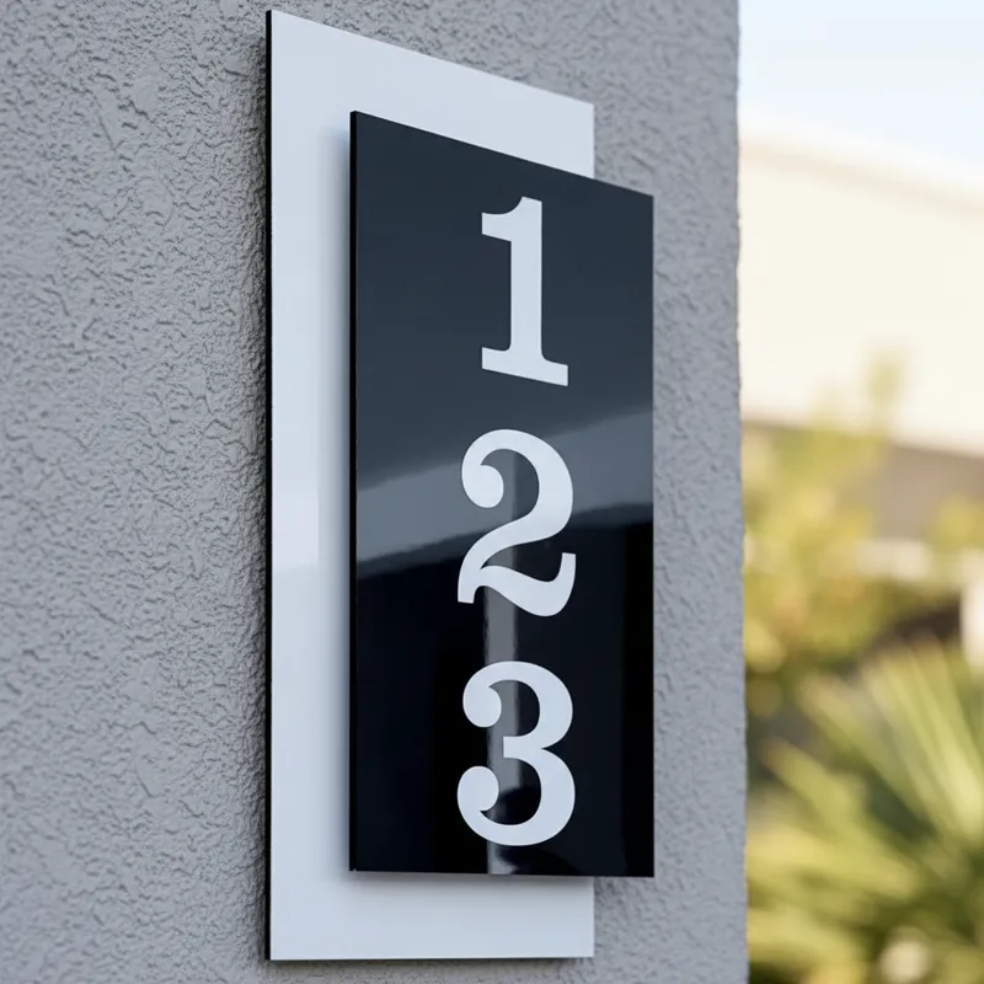 Placa Número Residencial Casa Rua Prédio Parede Personalizado Luxo Premium Moderno ACM Preto Branco