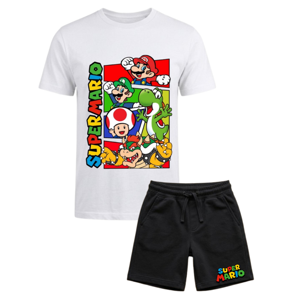 Conjunto Infantil  Camiseta Bermuda Super Mario Game Nintendo