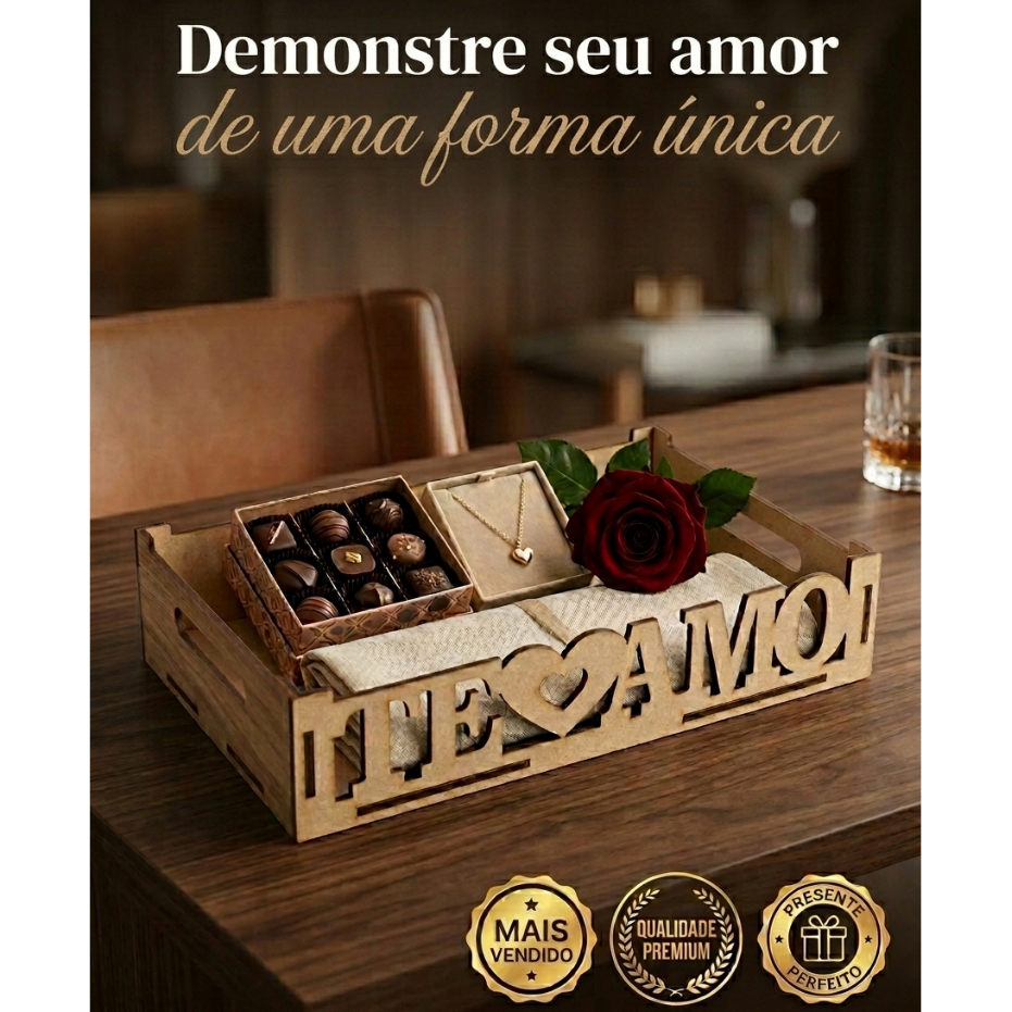 Kit 10 Bandejas MDF Te Amo 26x15x5cm – Presente Criativo, Café da Manhã, Decoração, Cesta