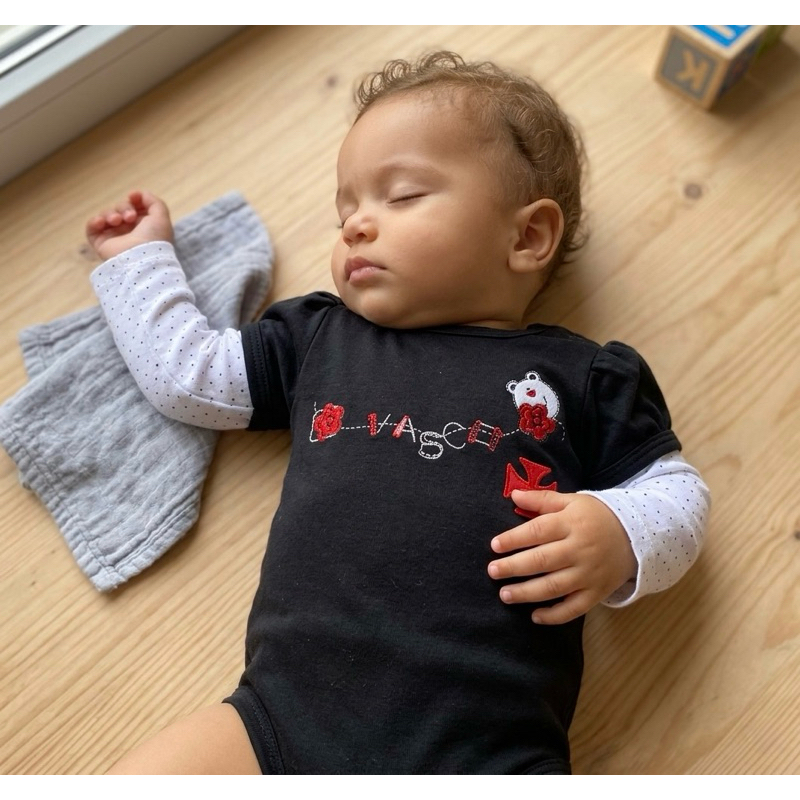 Body Manga Longa Preto Vasco Torcida Menina 100 Algodão