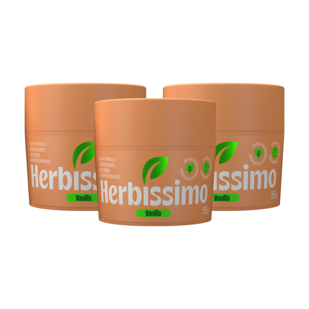 Kit Desodorante Em Creme Antitranspirante Herbíssimo Vanilla 55g (3 unidades)
