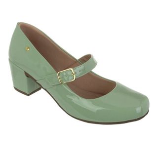 Sapato Feminino Fivela Peep Toe Mary Jane Salto Quadrado Baixo Diversas Cores Verniz