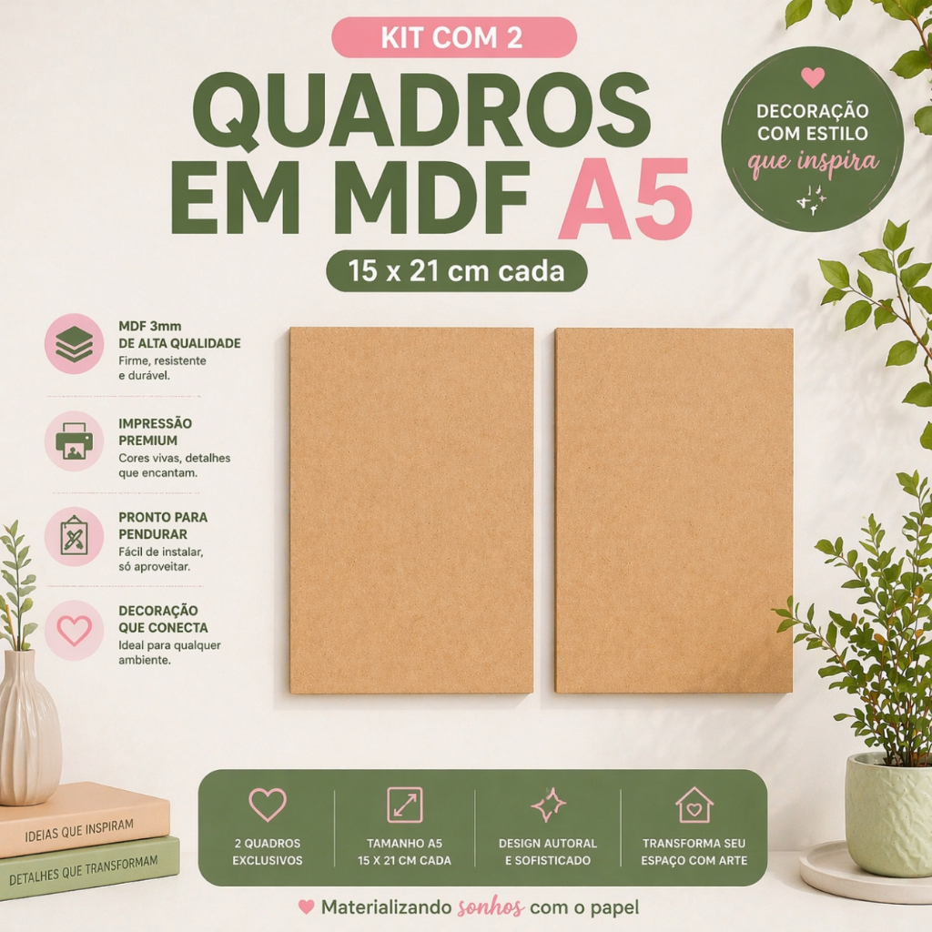 Kit 2 Quadros A5 Personalizados MDF | Escolha Sua Arte no Catálogo