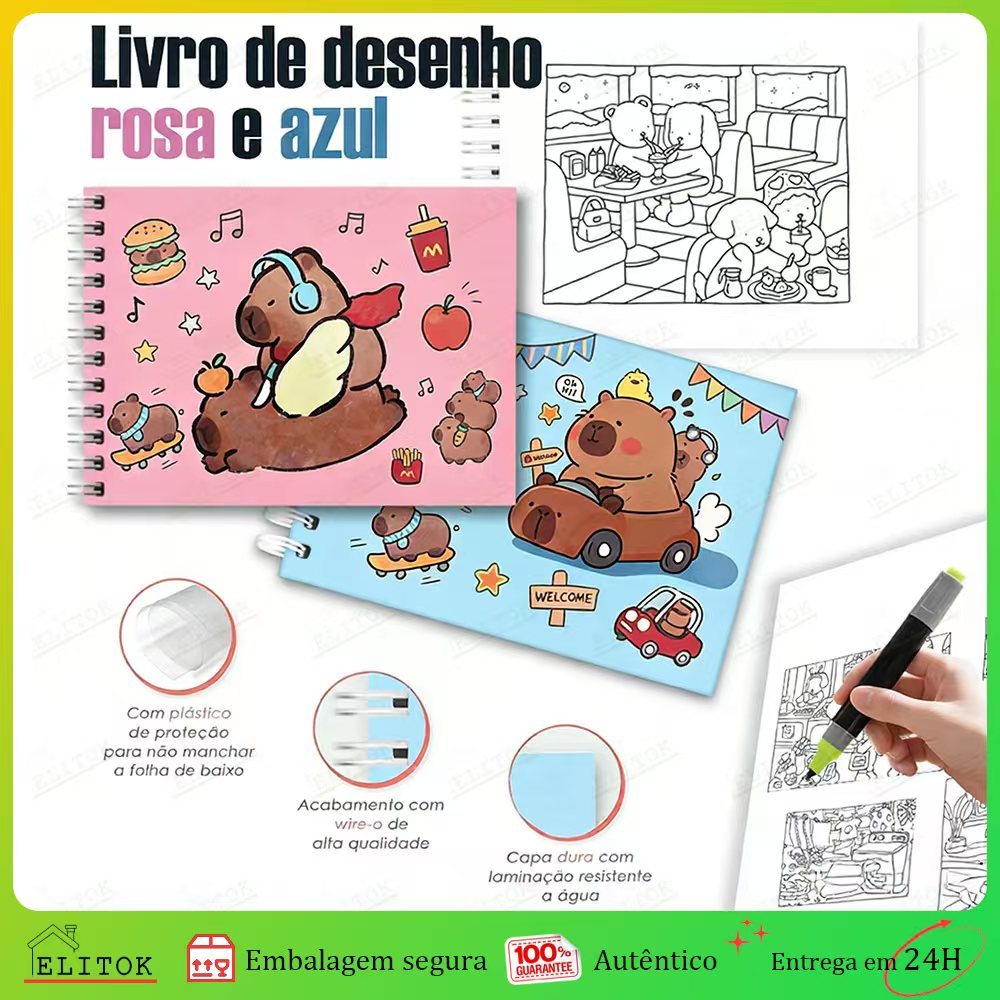Livro de Pintura Ursinho Fofo Infantil Capa Dura 48 Folhas para Colorir em Oferta na Shopee