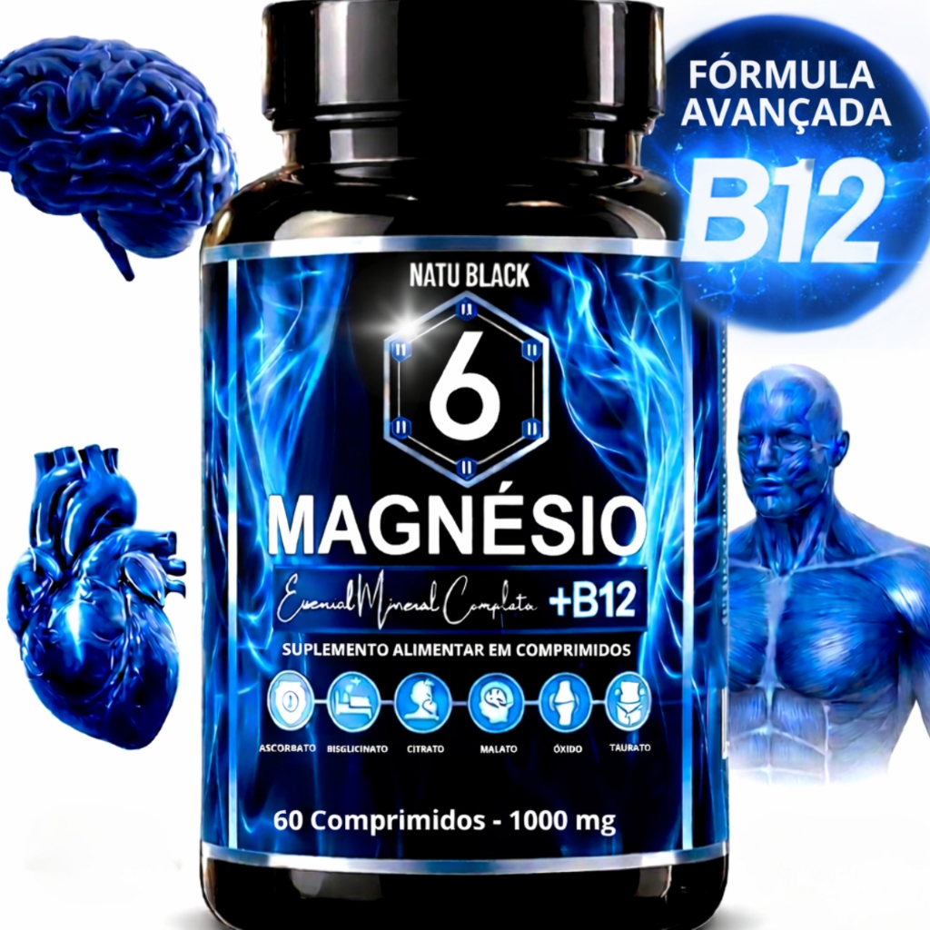 6 Magnesio Com B12 Original METILCOBALAMINA Super Fórmula 01 POTE PARA 2 MESES - ENVIO IMEDIATO