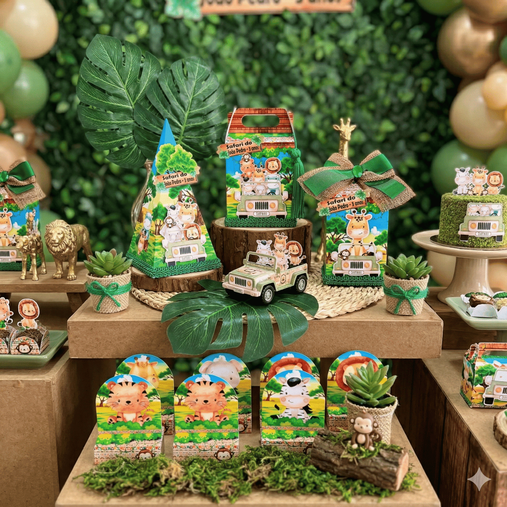 Kit 40 Lembrancinha Safari Menino Personalizados Safari Baby Caixinha Aniversario 1 Ano Decoracao 3D