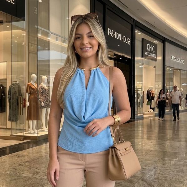Blusa Feminina Duna Frente Única com Colar Dourado Elegante Luxo — imagem 2 de 2