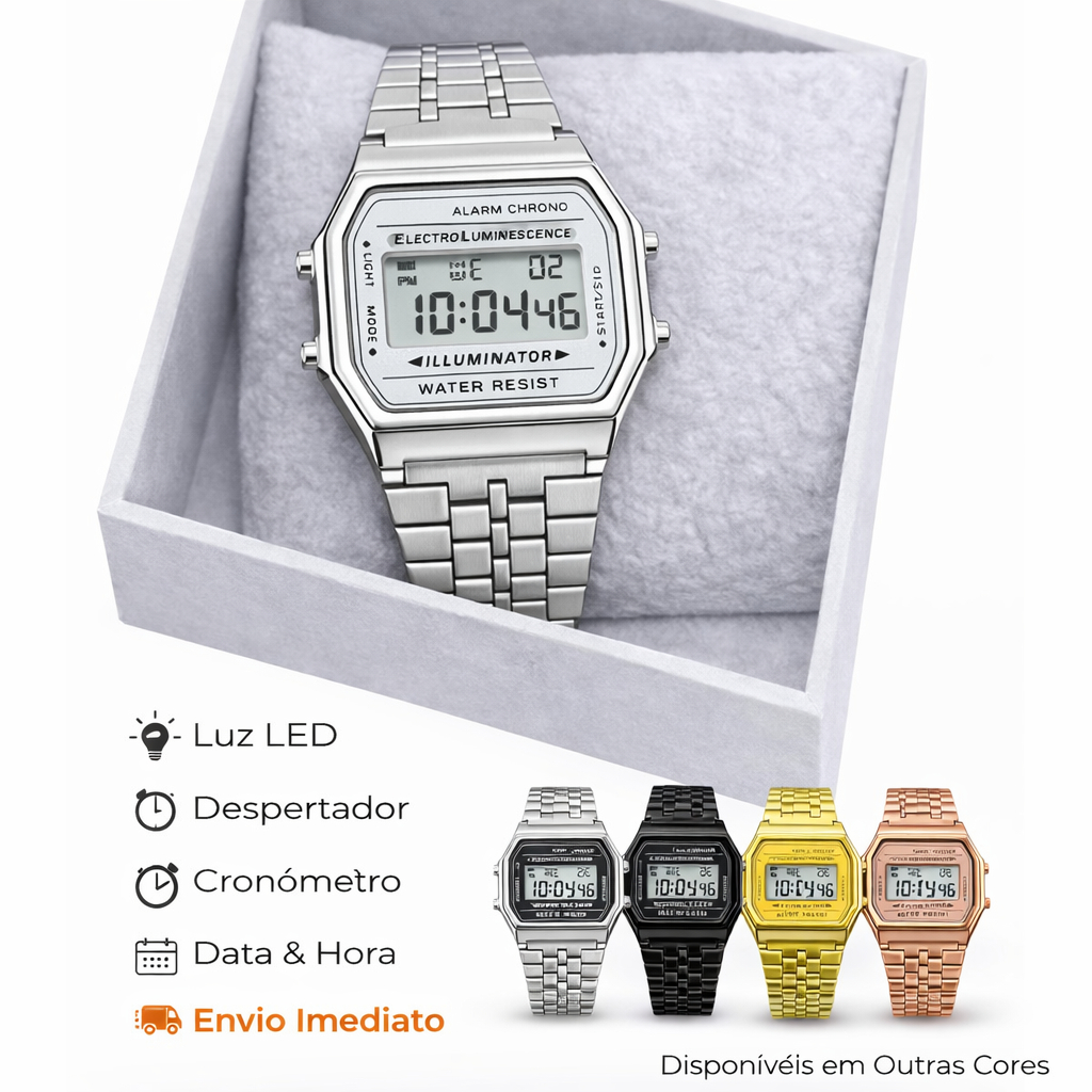 Relógio Digital Retrô Unissex em Aço Preto Prata Rose Dourado Led Vintage Quadrado Estilo Clássico em Oferta na Shopee