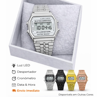 Relógio Digital Retrô Unissex em Aço Preto Prata Rose Dourado Led Vintage Quadrado Estilo Clássico em Oferta na Shopee