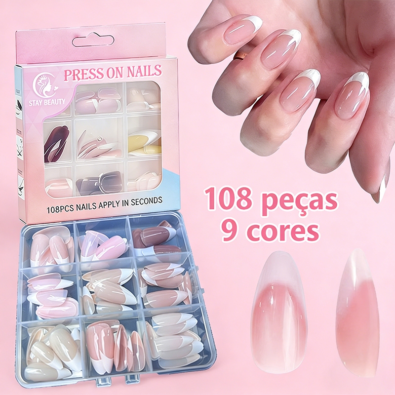 108 Pcs Almond Bailarina Unhas Postiças Curtas Ferramentas De Beleza Do Prego Pressione em Unhas Falsas Cobertura