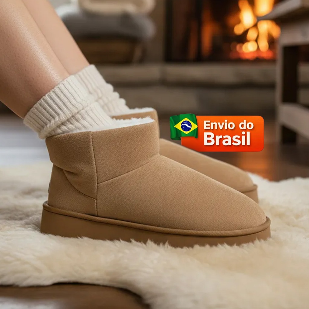 Bota Feminina Forrada Pelo Lã Inverno Cano Curto Pantufa Fechada Promoção