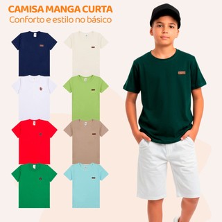 Camiseta Juvenil Menino Básica Lisa Manga Curta Masculino Roupa Blusa Algodão Casual Verã…