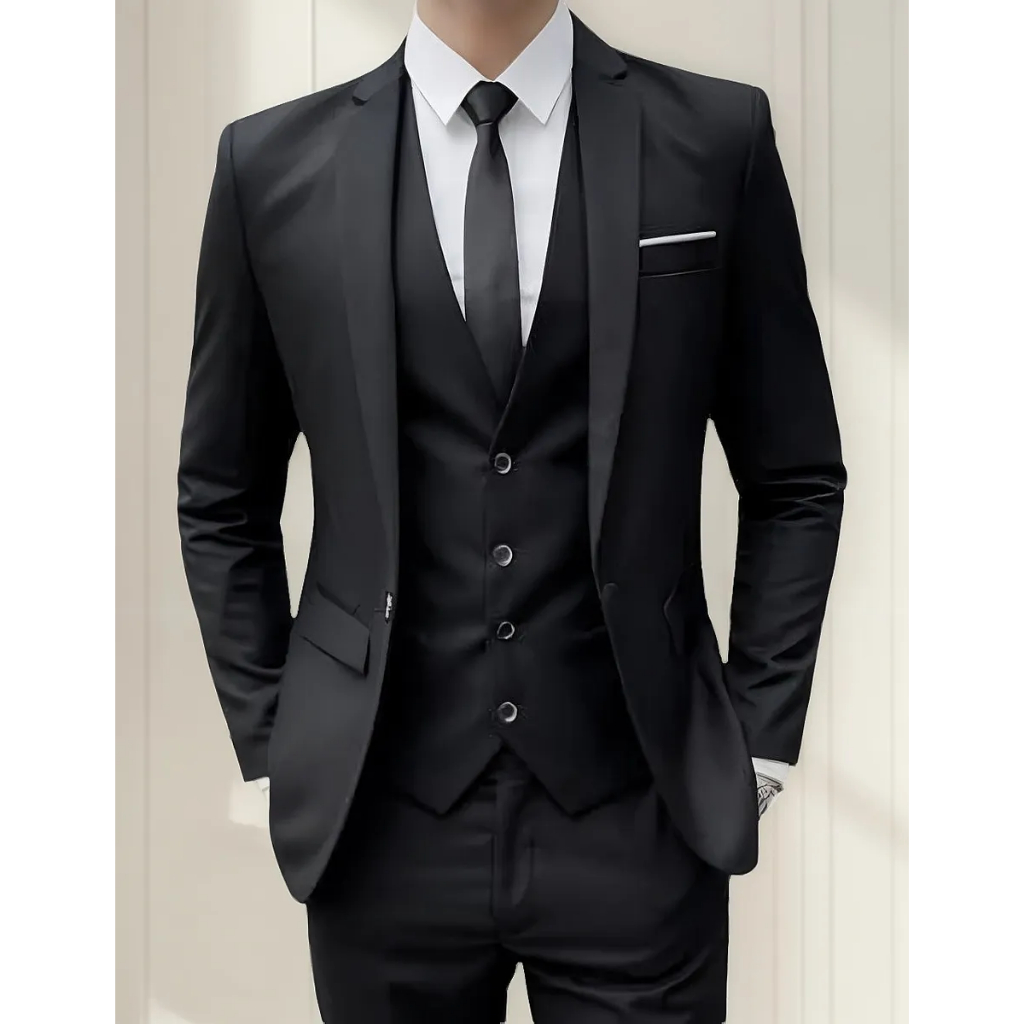 Terno Social Slim Masculino Oxford Completo: Paletó + Calça + Colete