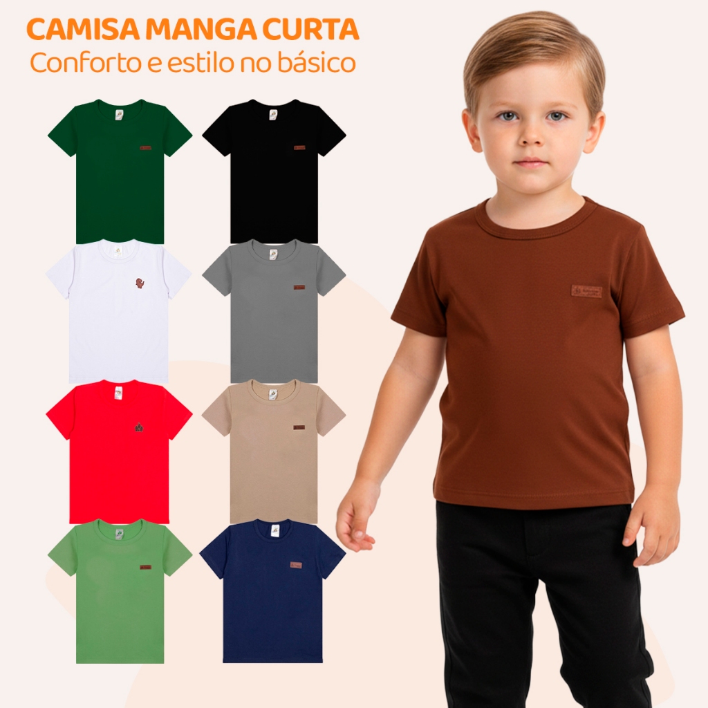 Camiseta Infantil Menino Básica Lisa Manga Curta Roupa Masculino Criança Blusa Algodão Casual Verão Escolar Kids L12