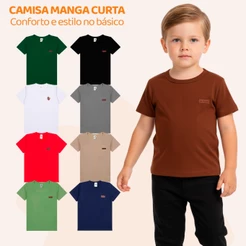 Camiseta Infantil Menino Básica Lisa Manga Curta Roupa Masculino Criança Blusa Algodão Casual Verão Escolar Kids L12