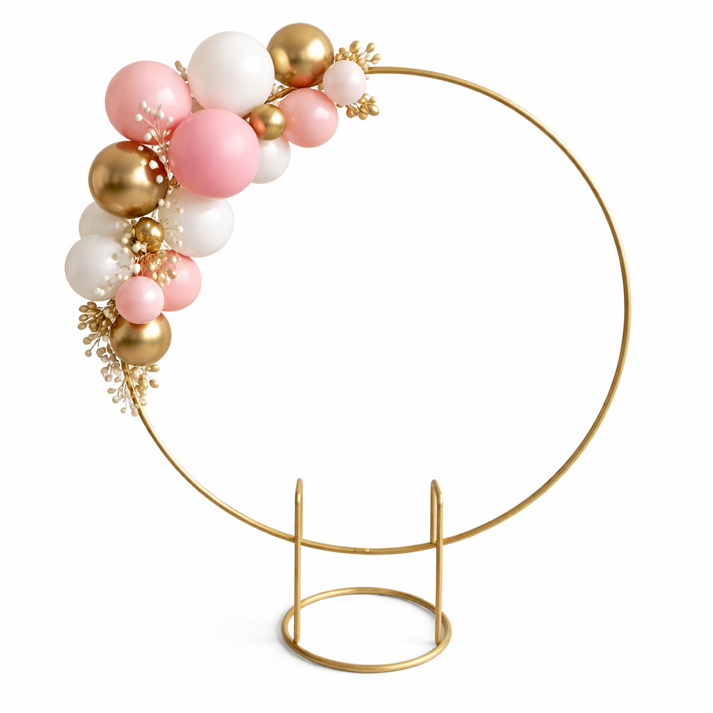 Mini Arco De Mesa Redondo Suporte Dourado Enfeite Festa Temático Tela Para Balões 50cm Personagem Decoração Aniversários