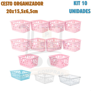 Kit 10 Cesto Organizador Multiuso Médio Rosa 20x15,5x6,5cm Armario Gaveta Geladeira Banheiro Cozinha Lavandeira em Oferta na Shopee