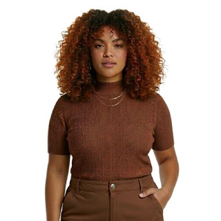 Blusa Feminina Gola Alta Canelada Plus Size Cacharréu Malha Confortável | T-Shirt para Dia a Dia em Oferta na Shopee