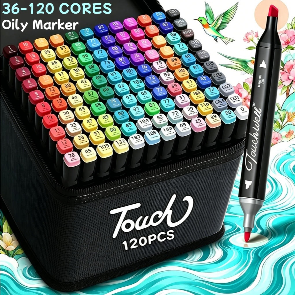 36/48/60/80/120 Cores Caneta Marcadora De Cabeça Dupla Oleosa Montagem Artística Para Estudantes Material Escolar