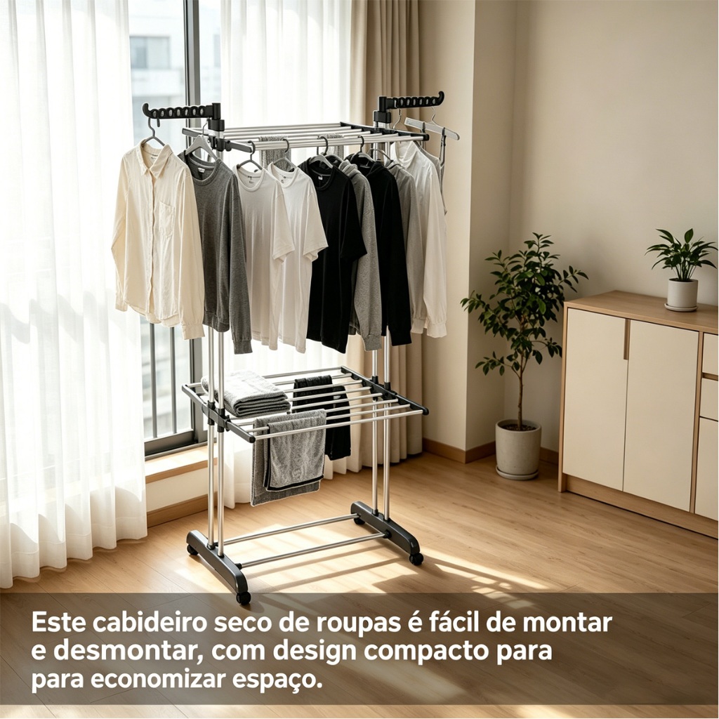 Varal de Chão Dobrável com Rodas, Secador de Roupas Multinível para Casa em Oferta na Shopee
