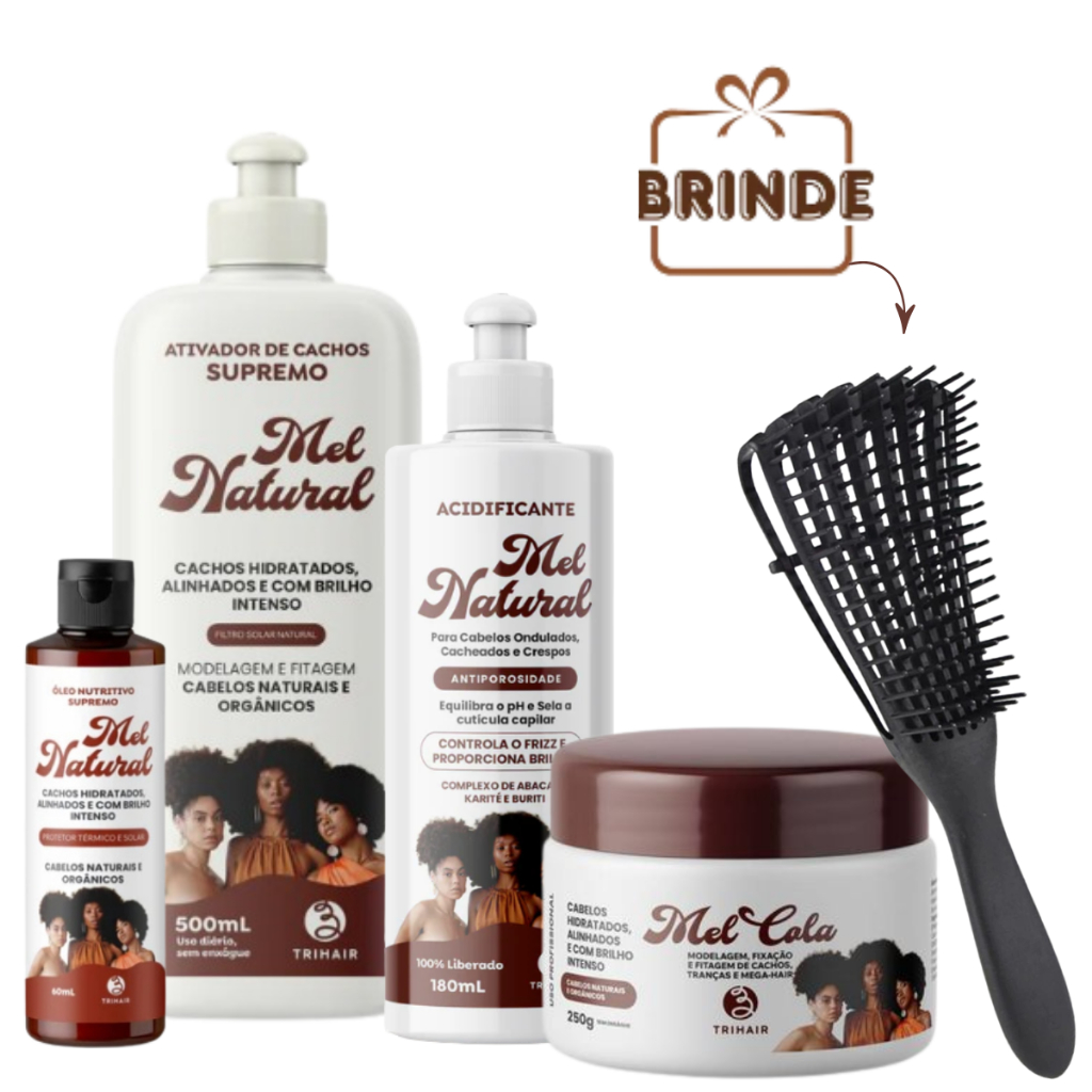 Kit Adificicante Mel Cola 250g Ativador de Cachos Natural
