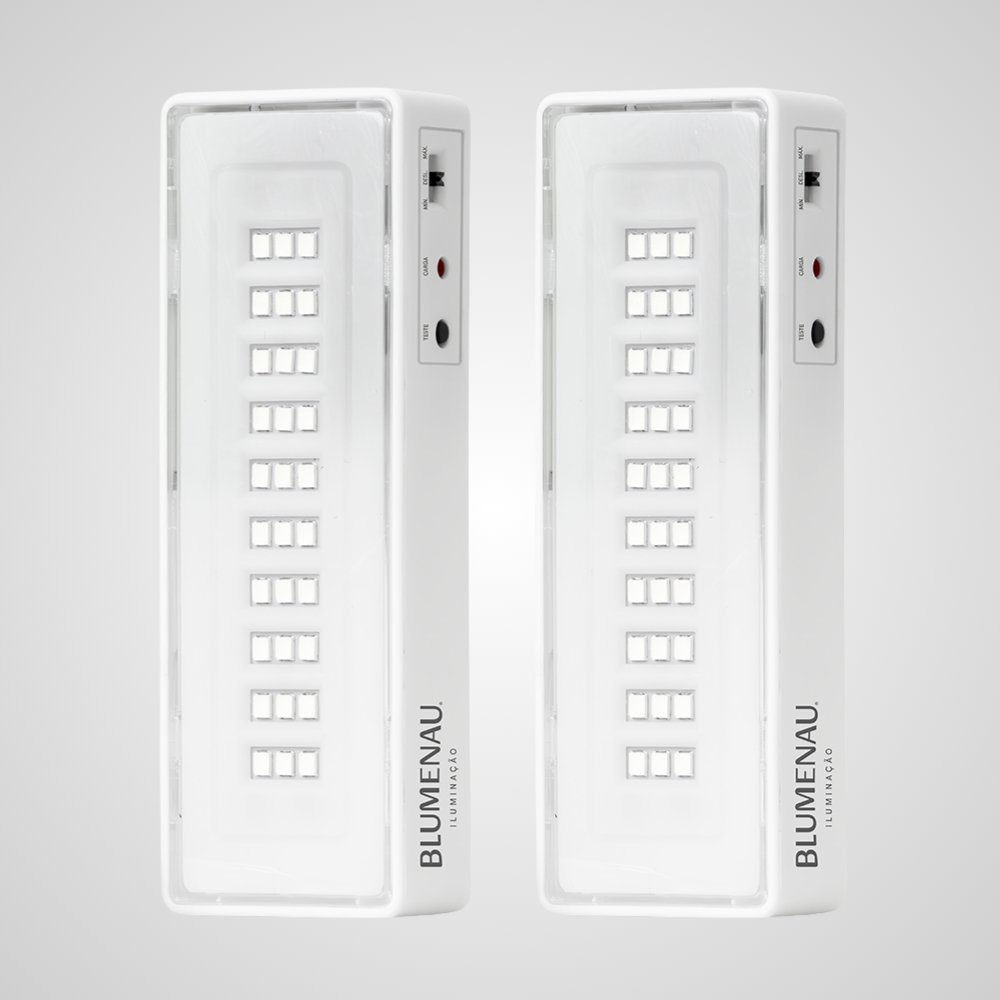 Kit 2x Luminária Luz De Emergência LED Recarregável 6500K Bivolt Horas De Autonomia