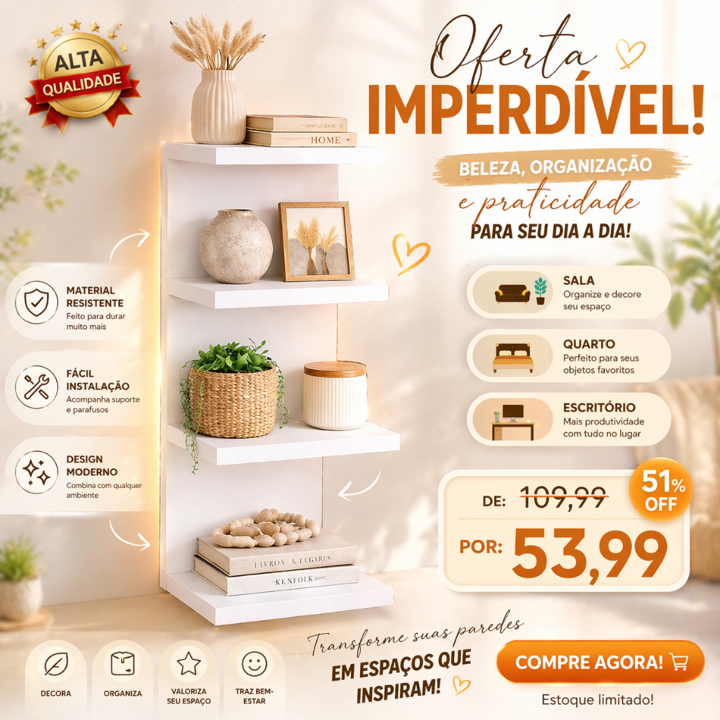 Torre Prateleira 85cm MDF Minimalista Organizador Multiuso