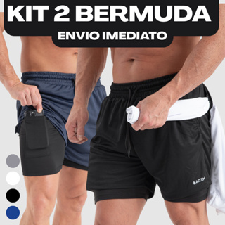 KIT 2 BERMUDA 2 EM 1 MASCULINA ACADEMIA DRI FIT shorts para treinar ou dia a dia em Oferta na Shopee