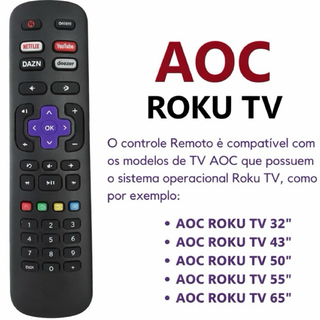 Controle AOC Roku TV universal original Para TV AOC em Oferta na Shopee